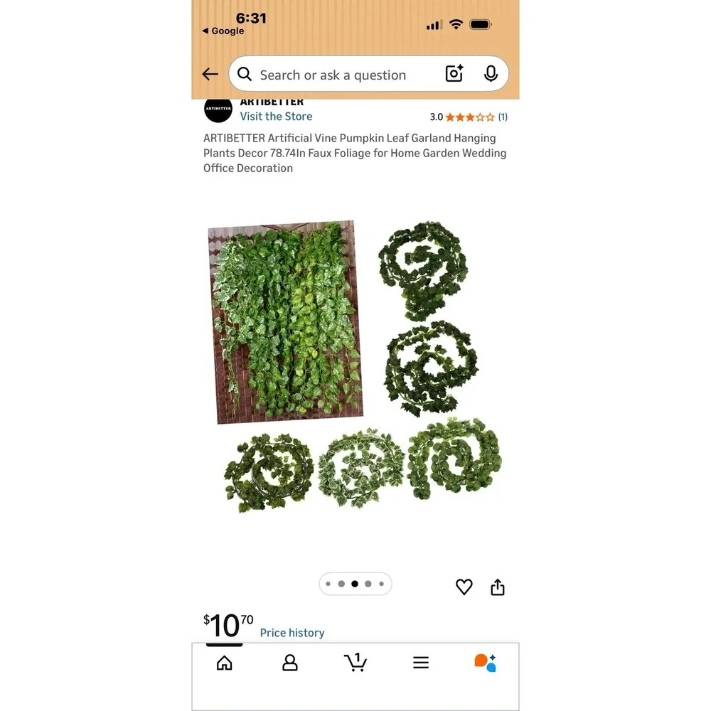 Artificial Pumkin Leaf‎ Vine 78.74in